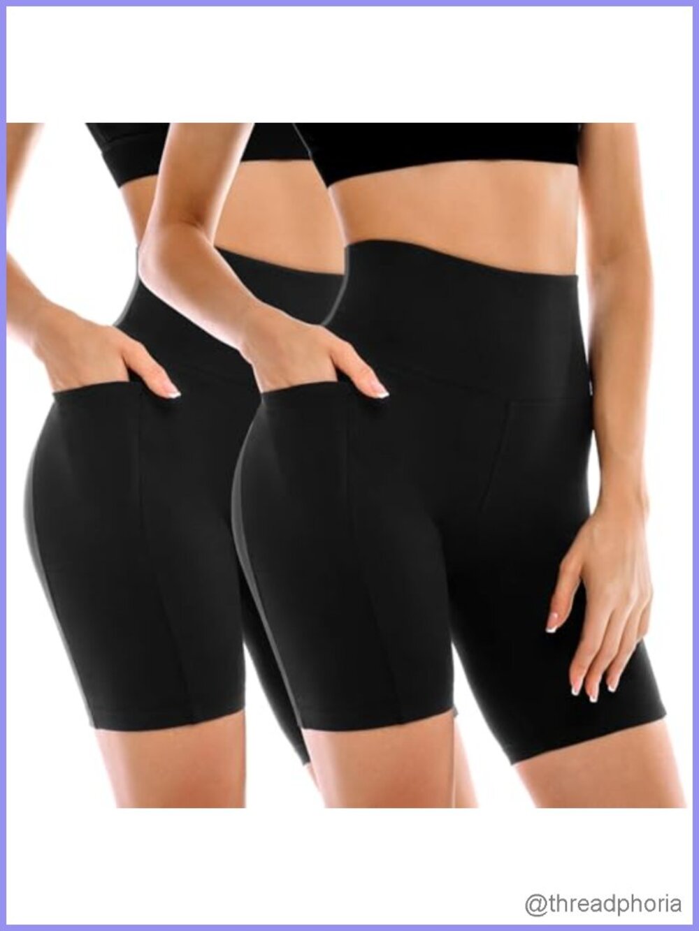 Womens High Waist Biker Shorts with Pockets 6" 2 Pack Tummy Control Yoga